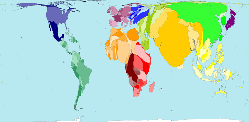 World population comparison projection for 2050. (Credit: Worldmapper)